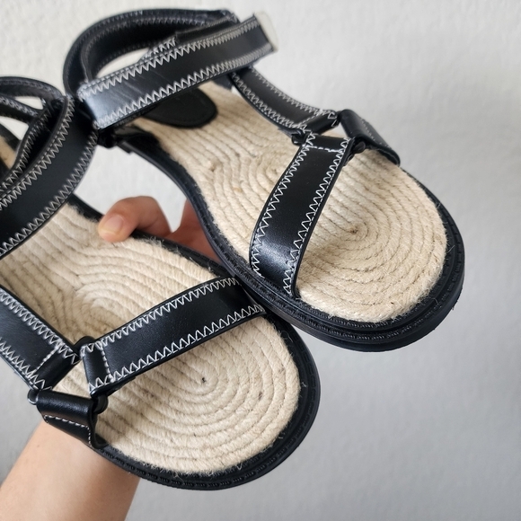 Zara Flat Jute Espadrille Slingback Strappy Black Sandal Boho Vacation Retro 39 - Picture 3 of 8